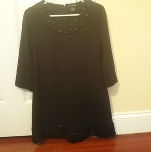 Black & gold shimmer shift dress jeweled collar